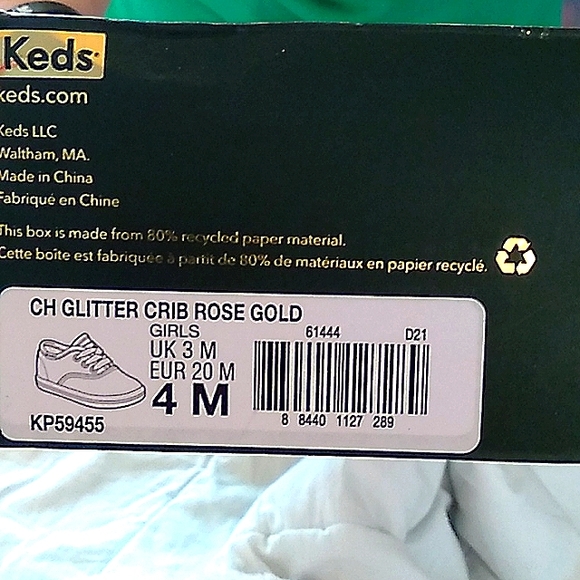 NIB Infant's 4M Kate Spade lace up Keds in Rose Gold glitter - Picture 2 of 3